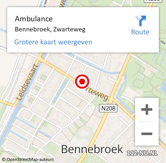 Locatie op kaart van de 112 melding: Ambulance Bennebroek, Zwarteweg op 24 december 2022 11:52