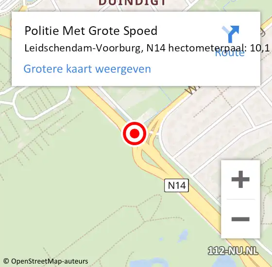 Locatie op kaart van de 112 melding: Politie Met Grote Spoed Naar Leidschendam-Voorburg, N14 hectometerpaal: 10,1 op 24 december 2022 12:14