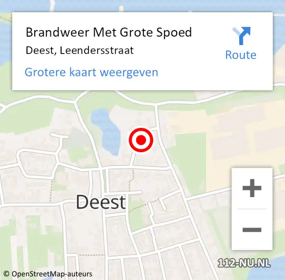 Locatie op kaart van de 112 melding: Brandweer Met Grote Spoed Naar Deest, Leendersstraat op 24 december 2022 12:22