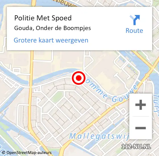 Locatie op kaart van de 112 melding: Politie Met Spoed Naar Gouda, Onder de Boompjes op 24 december 2022 12:28