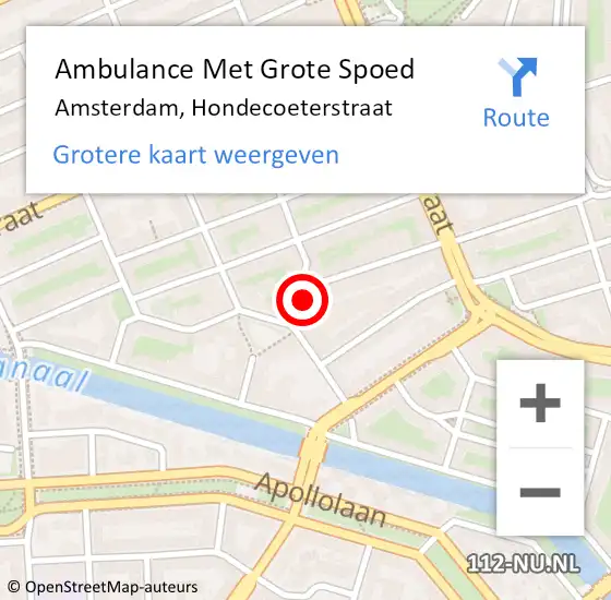 Locatie op kaart van de 112 melding: Ambulance Met Grote Spoed Naar Amsterdam, Hondecoeterstraat op 24 december 2022 12:43