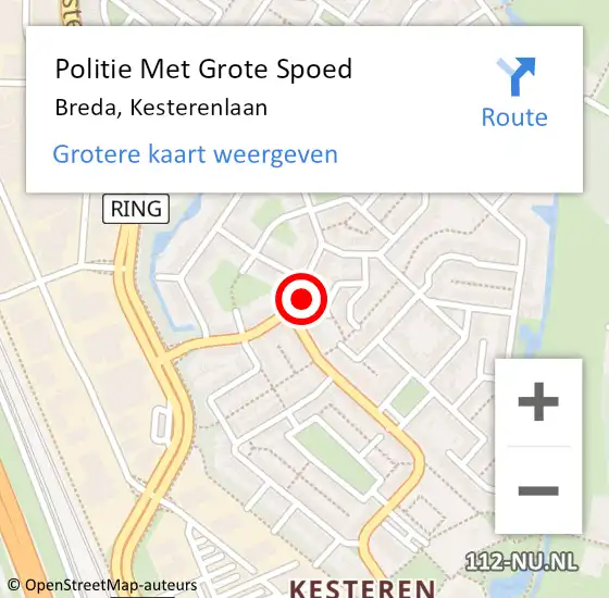 Locatie op kaart van de 112 melding: Politie Met Grote Spoed Naar Breda, Kesterenlaan op 24 december 2022 12:59