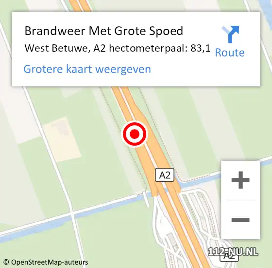 Locatie op kaart van de 112 melding: Brandweer Met Grote Spoed Naar West Betuwe, A2 hectometerpaal: 83,1 op 24 december 2022 13:11