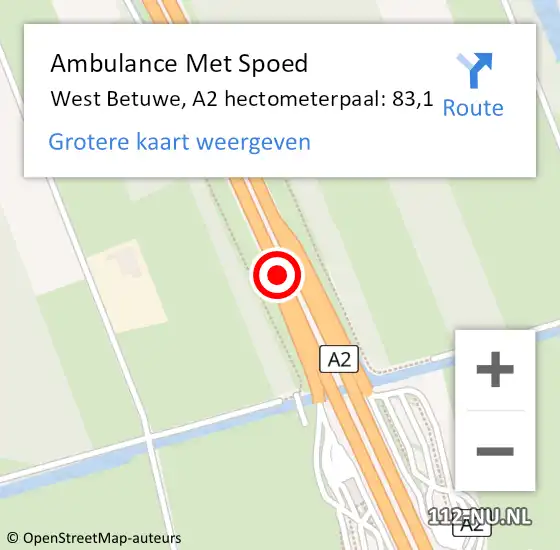 Locatie op kaart van de 112 melding: Ambulance Met Spoed Naar West Betuwe, A2 hectometerpaal: 83,1 op 24 december 2022 13:12