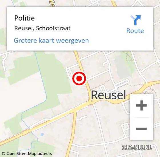Locatie op kaart van de 112 melding: Politie Reusel, Schoolstraat op 24 december 2022 13:38