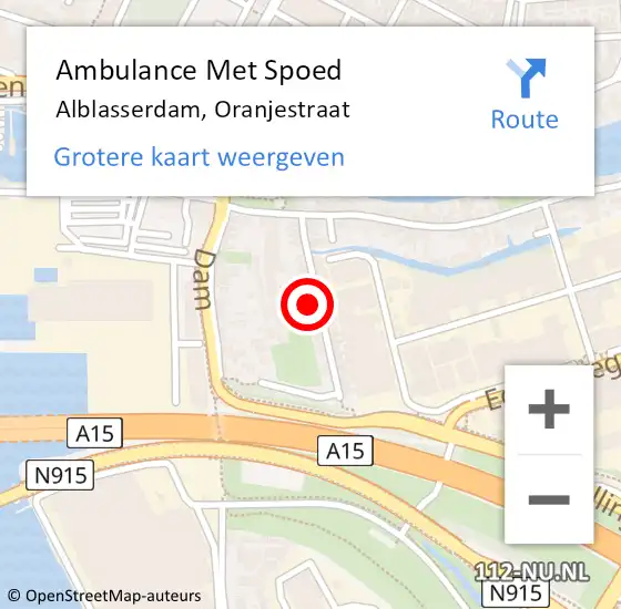 Locatie op kaart van de 112 melding: Ambulance Met Spoed Naar Alblasserdam, Oranjestraat op 24 december 2022 13:53