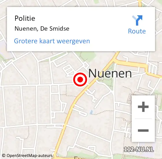 Locatie op kaart van de 112 melding: Politie Nuenen, De Smidse op 24 december 2022 14:16