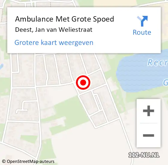 Locatie op kaart van de 112 melding: Ambulance Met Grote Spoed Naar Deest, Jan van Weliestraat op 24 december 2022 14:23