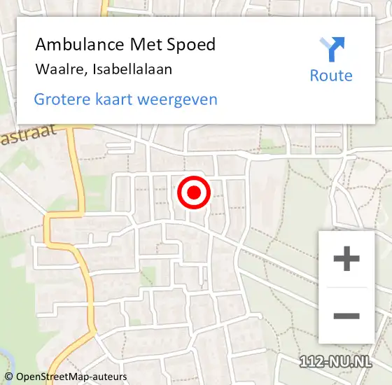 Locatie op kaart van de 112 melding: Ambulance Met Spoed Naar Waalre, Isabellalaan op 9 augustus 2014 16:07