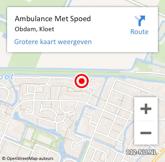Locatie op kaart van de 112 melding: Ambulance Met Spoed Naar Obdam, Kloet op 24 december 2022 14:29