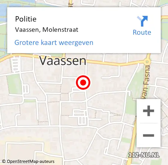 Locatie op kaart van de 112 melding: Politie Vaassen, Molenstraat op 24 december 2022 14:58