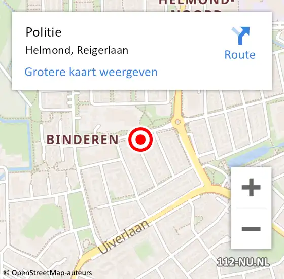 Locatie op kaart van de 112 melding: Politie Helmond, Reigerlaan op 24 december 2022 15:03