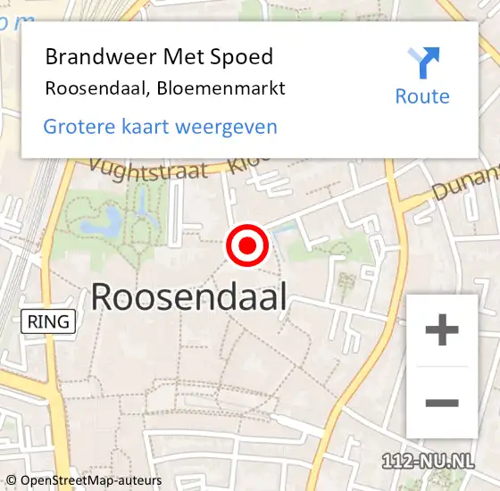 Locatie op kaart van de 112 melding: Brandweer Met Spoed Naar Roosendaal, Bloemenmarkt op 24 december 2022 15:10