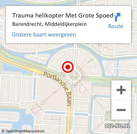 Locatie op kaart van de 112 melding: Trauma helikopter Met Grote Spoed Naar Barendrecht, Middeldijkerplein op 24 december 2022 15:27