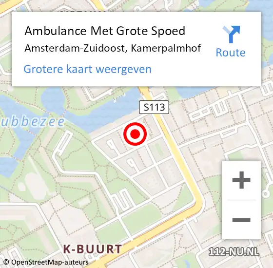 Locatie op kaart van de 112 melding: Ambulance Met Grote Spoed Naar Amsterdam, Kamerpalmhof op 24 december 2022 15:37