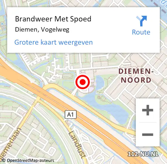 Locatie op kaart van de 112 melding: Brandweer Met Spoed Naar Diemen, Vogelweg op 24 december 2022 15:56