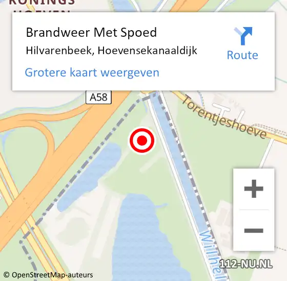 Locatie op kaart van de 112 melding: Brandweer Met Spoed Naar Hilvarenbeek, Hoevensekanaaldijk op 24 december 2022 16:00