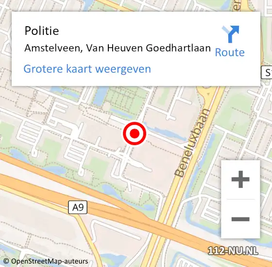 Locatie op kaart van de 112 melding: Politie Amstelveen, Van Heuven Goedhartlaan op 9 augustus 2014 16:22