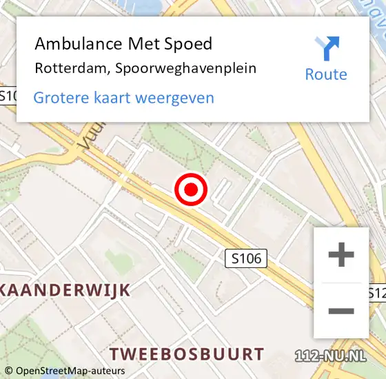 Locatie op kaart van de 112 melding: Ambulance Met Spoed Naar Rotterdam, Spoorweghavenplein op 24 december 2022 16:20