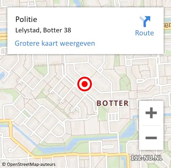 Locatie op kaart van de 112 melding: Politie Lelystad, Botter 38 op 24 december 2022 16:38