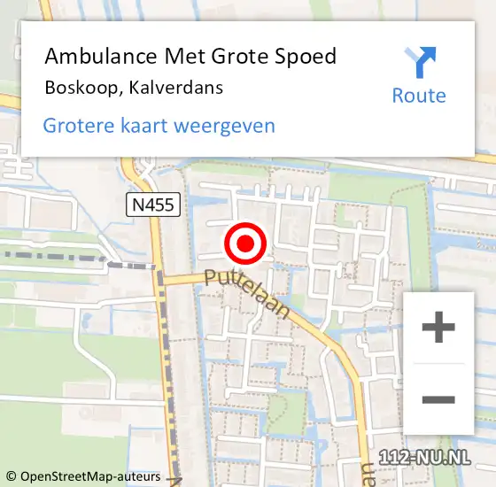 Locatie op kaart van de 112 melding: Ambulance Met Grote Spoed Naar Boskoop, Kalverdans op 24 december 2022 16:52