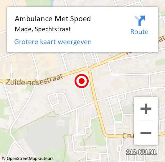 Locatie op kaart van de 112 melding: Ambulance Met Spoed Naar Made, Spechtstraat op 9 augustus 2014 16:27