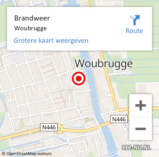 Locatie op kaart van de 112 melding: Brandweer Woubrugge op 24 december 2022 17:03