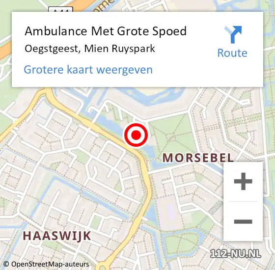 Locatie op kaart van de 112 melding: Ambulance Met Grote Spoed Naar Oegstgeest, Mien Ruyspark op 24 december 2022 17:11