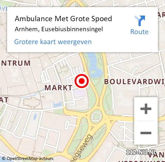 Locatie op kaart van de 112 melding: Ambulance Met Grote Spoed Naar Arnhem, Eusebiusbinnensingel op 24 december 2022 17:16