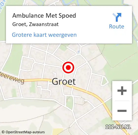 Locatie op kaart van de 112 melding: Ambulance Met Spoed Naar Groet, Zwaanstraat op 24 december 2022 17:16