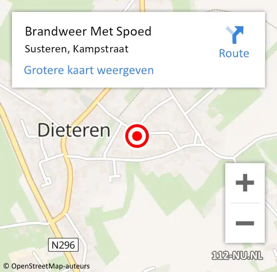 Locatie op kaart van de 112 melding: Brandweer Met Spoed Naar Susteren, Kampstraat op 24 december 2022 17:47