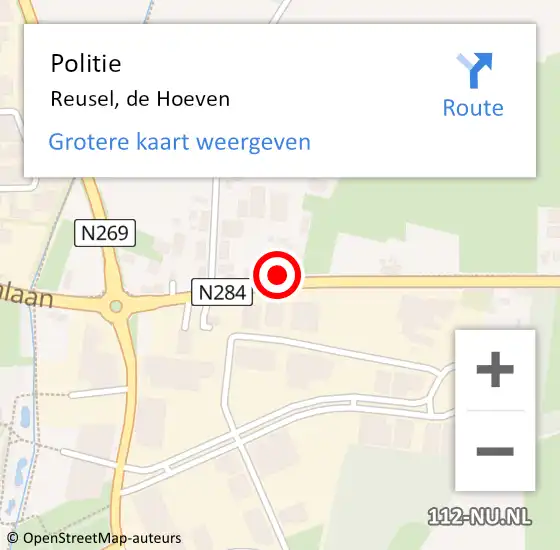 Locatie op kaart van de 112 melding: Politie Reusel, de Hoeven op 24 december 2022 18:02