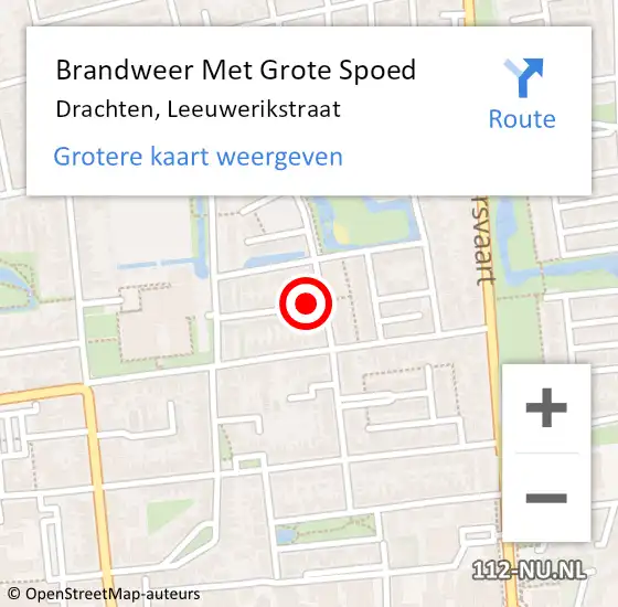 Locatie op kaart van de 112 melding: Brandweer Met Grote Spoed Naar Drachten, Leeuwerikstraat op 24 december 2022 18:33