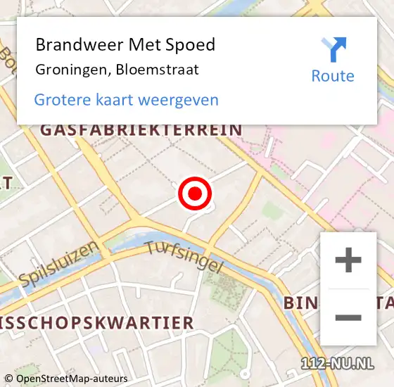 Locatie op kaart van de 112 melding: Brandweer Met Spoed Naar Groningen, Bloemstraat op 24 december 2022 18:55