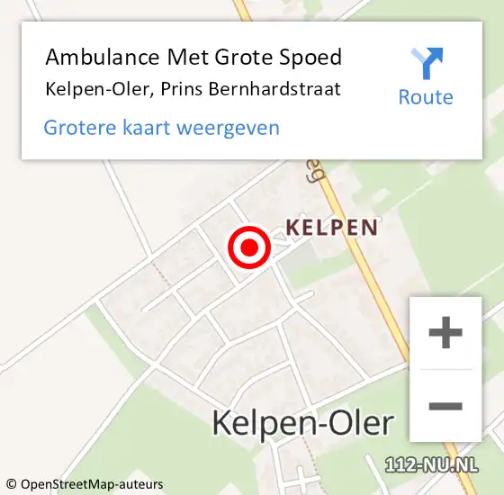 Locatie op kaart van de 112 melding: Ambulance Met Grote Spoed Naar Kelpen-Oler, Prins Bernhardstraat op 24 december 2022 18:56