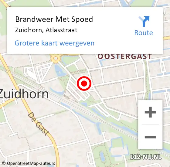 Locatie op kaart van de 112 melding: Brandweer Met Spoed Naar Zuidhorn, Atlasstraat op 24 december 2022 19:52