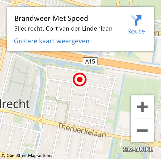 Locatie op kaart van de 112 melding: Brandweer Met Spoed Naar Sliedrecht, Cort van der Lindenlaan op 24 december 2022 19:56