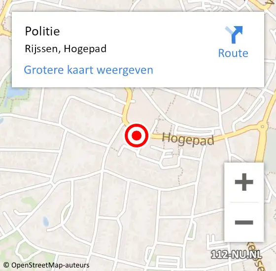 Locatie op kaart van de 112 melding: Politie Rijssen, Hogepad op 24 december 2022 20:14