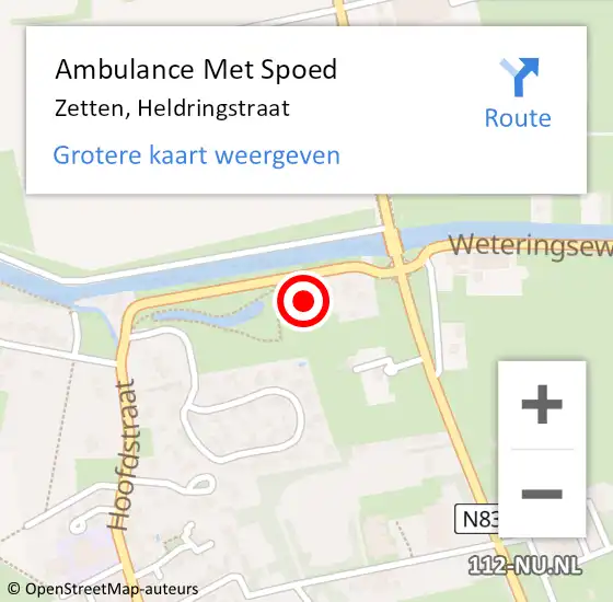 Locatie op kaart van de 112 melding: Ambulance Met Spoed Naar Zetten, Heldringstraat op 24 december 2022 20:22