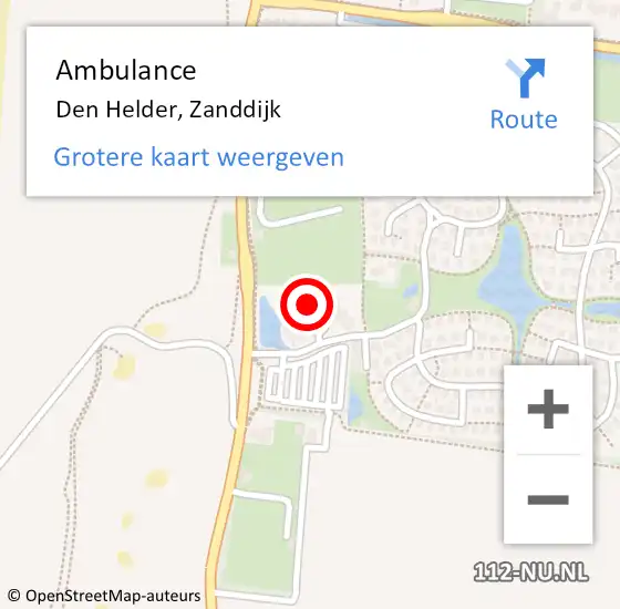 Locatie op kaart van de 112 melding: Ambulance Den Helder, Zanddijk op 24 december 2022 21:06