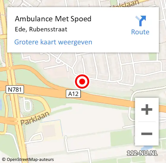 Locatie op kaart van de 112 melding: Ambulance Met Spoed Naar Ede, Rubensstraat op 24 december 2022 21:11