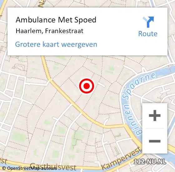 Locatie op kaart van de 112 melding: Ambulance Met Spoed Naar Haarlem, Frankestraat op 24 december 2022 21:12