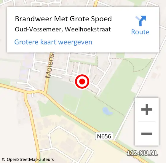 Locatie op kaart van de 112 melding: Brandweer Met Grote Spoed Naar Oud-Vossemeer, Weelhoekstraat op 24 december 2022 21:15