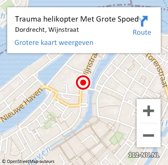 Locatie op kaart van de 112 melding: Trauma helikopter Met Grote Spoed Naar Dordrecht, Wijnstraat op 24 december 2022 21:18