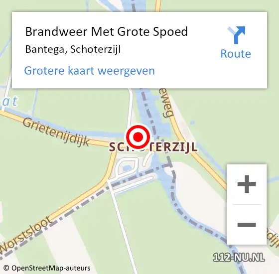 Locatie op kaart van de 112 melding: Brandweer Met Grote Spoed Naar Bantega, Schoterzijl op 9 augustus 2014 16:55