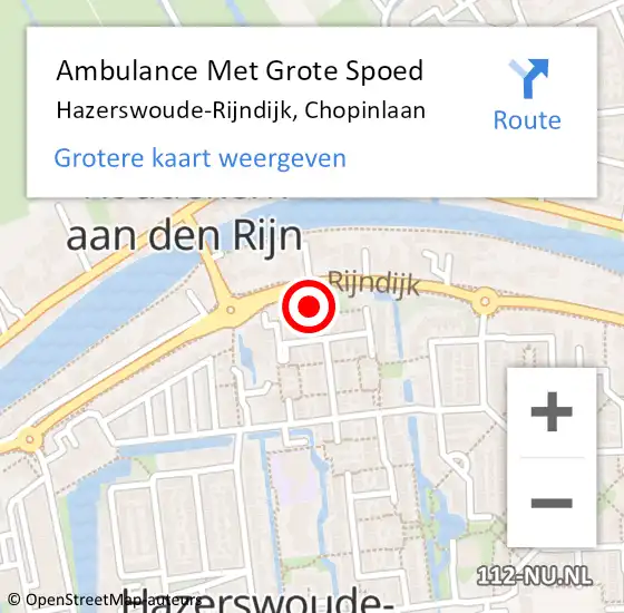 Locatie op kaart van de 112 melding: Ambulance Met Grote Spoed Naar Hazerswoude-Rijndijk, Chopinlaan op 24 december 2022 21:41