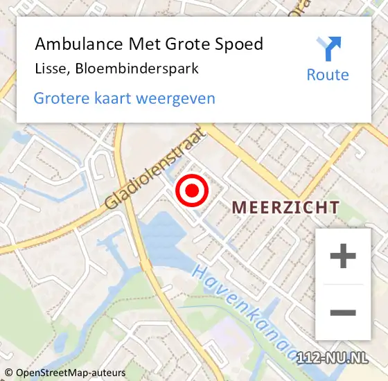 Locatie op kaart van de 112 melding: Ambulance Met Grote Spoed Naar Lisse, Bloembinderspark op 24 december 2022 21:56