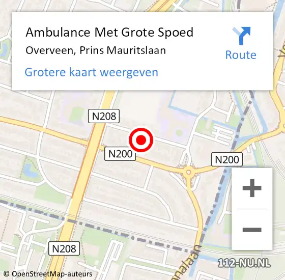 Locatie op kaart van de 112 melding: Ambulance Met Grote Spoed Naar Overveen, Prins Mauritslaan op 24 december 2022 22:01