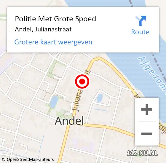 Locatie op kaart van de 112 melding: Politie Met Grote Spoed Naar Andel, Julianastraat op 24 december 2022 22:29