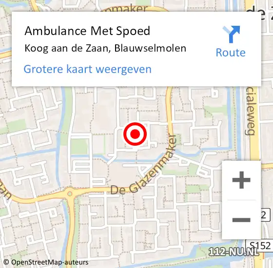 Locatie op kaart van de 112 melding: Ambulance Met Spoed Naar Koog aan de Zaan, Blauwselmolen op 24 december 2022 22:40